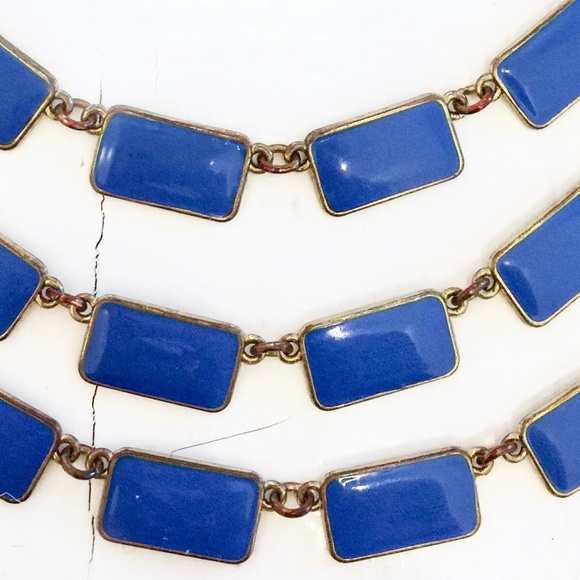 RARE VINTAGE 1950's Three Tier Teal Blue Enamel Necklace. - Picture 7 of 7